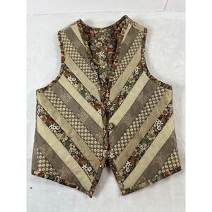 Vintage Handmade Quilted Patchwork Vest Small/Medium Boho Reversible Cottage Tan